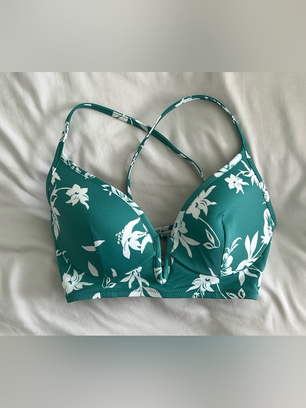 Shade & Shore Teal and White Floral Bikini Top